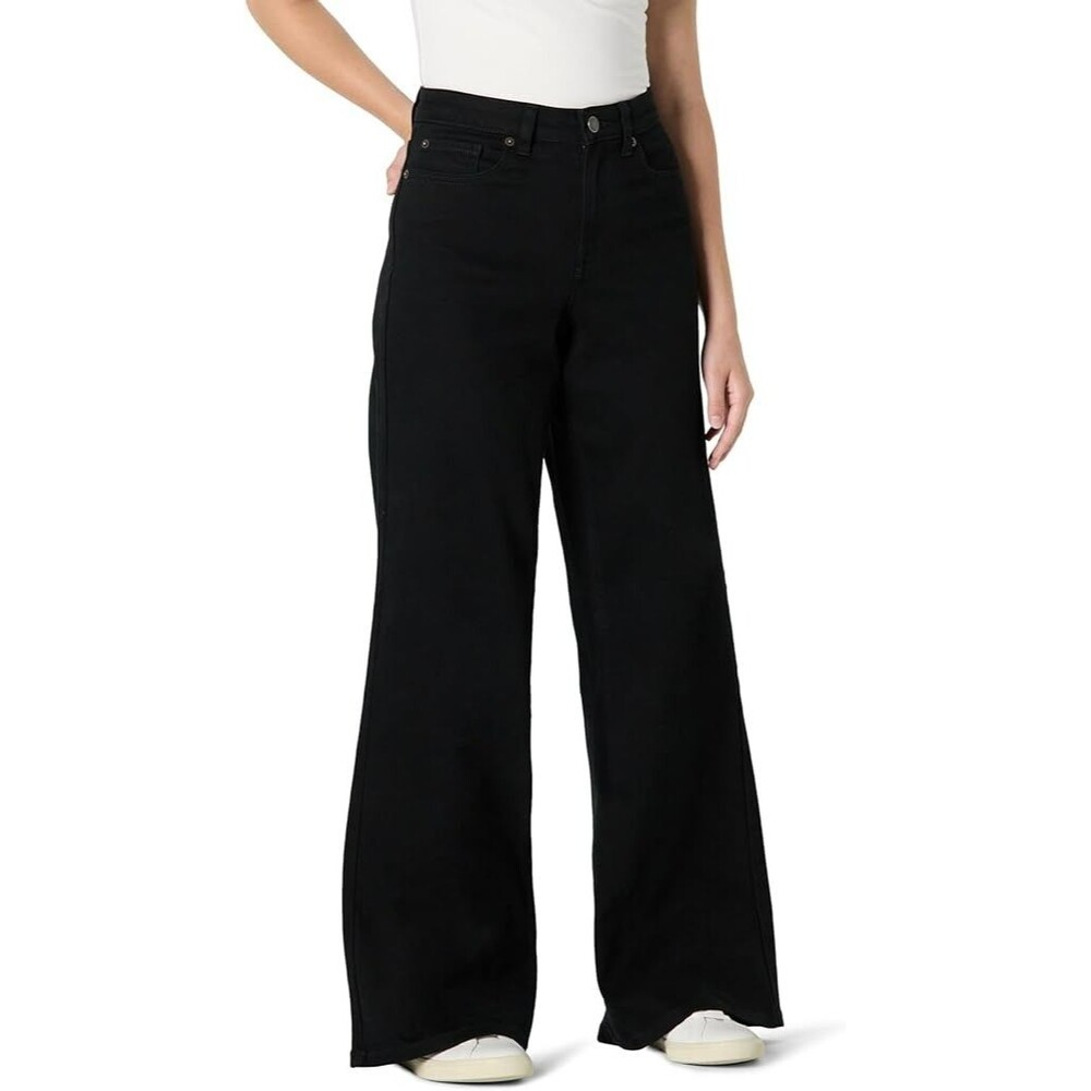 Amazon Essentials Women's Crop Jeans Wide Leg Size 14 Black High-Rise Stretch